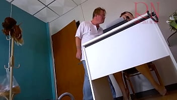 Blowjob in the office. The maid sucks the master's dick. Deep Throat. Hairy pussy, hairy pubis.
